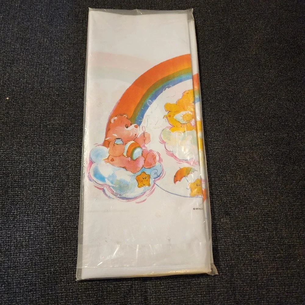 VINTAGE 80's Care Bears Plastic Tablecloth‎ Birthday Party Rainbow 54